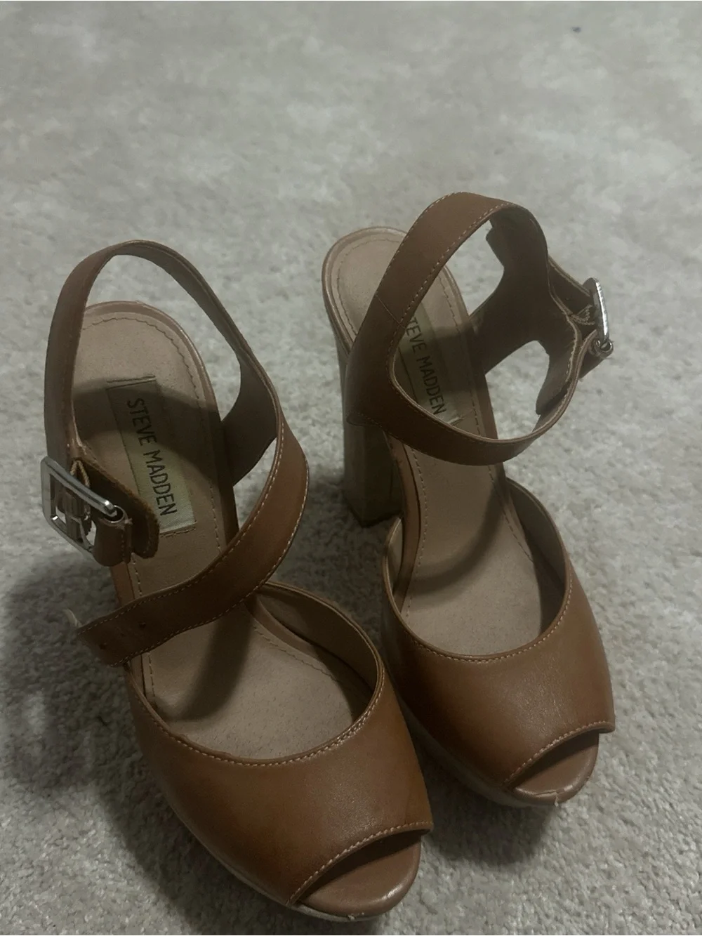 Steve Madden Women's Tan Platform Peep-Toe Block Heel Sandals